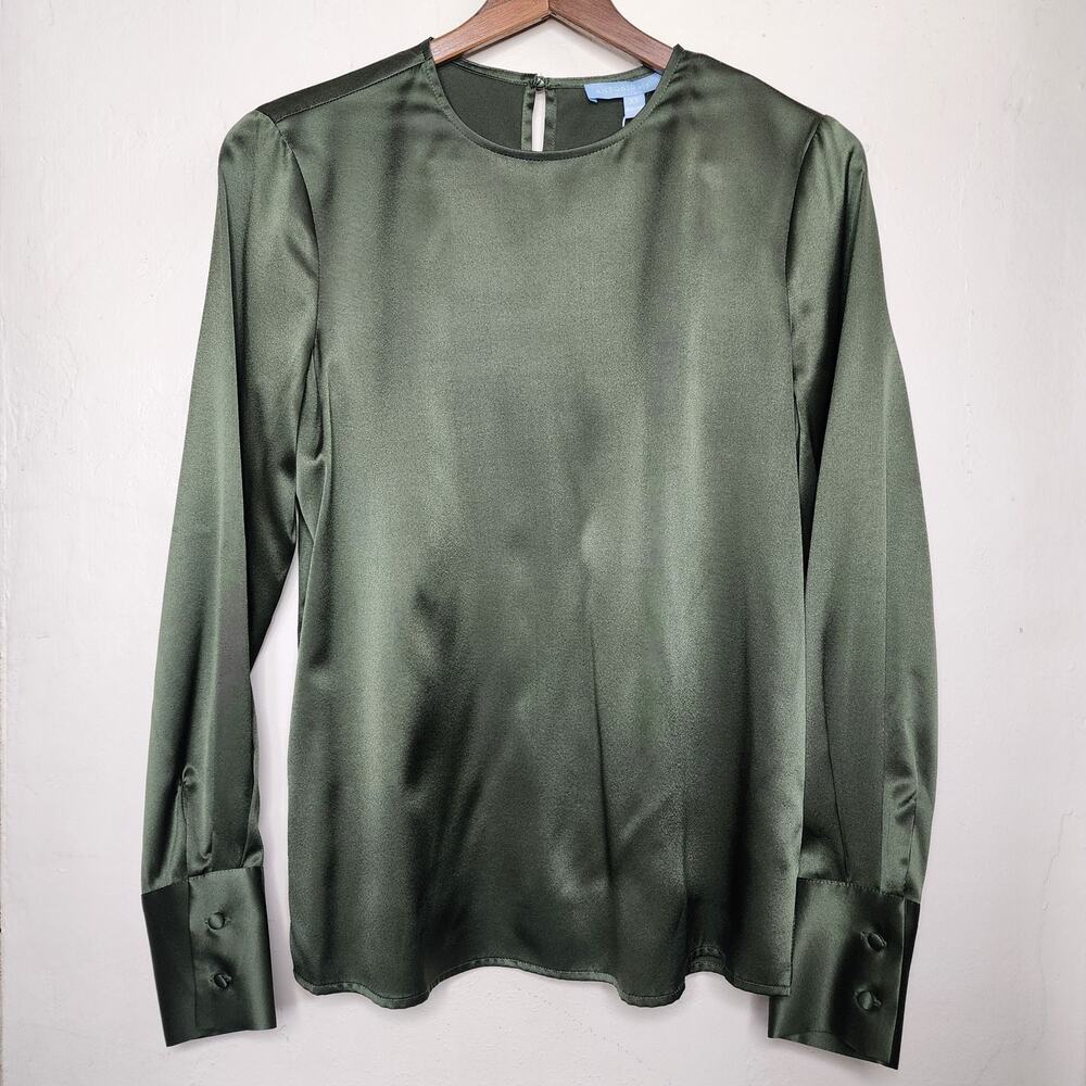 Antonio Melani Green Silk Rylee Long Sleeve Blouse Women's Size XS